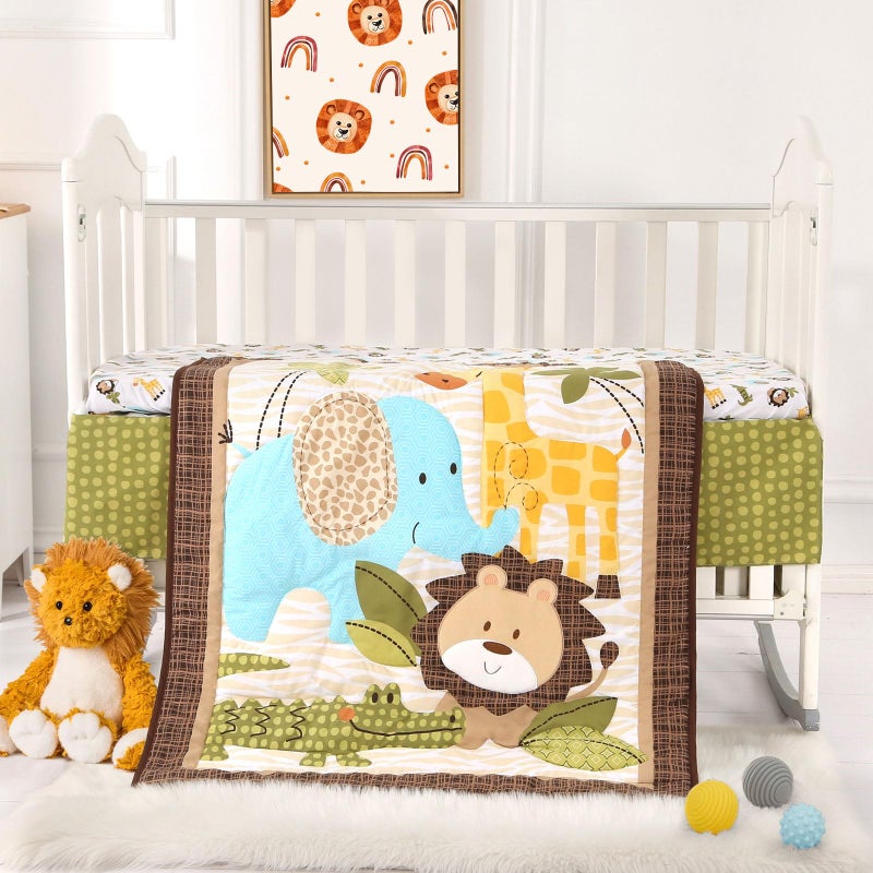 Wowelife Safari Crib Bedding Set, 3 Piece Safari Baby Bedding Set Brown, Premium Baby Crib Bed Set, Breathable and Soft for Baby Boy and Girl - Image 2